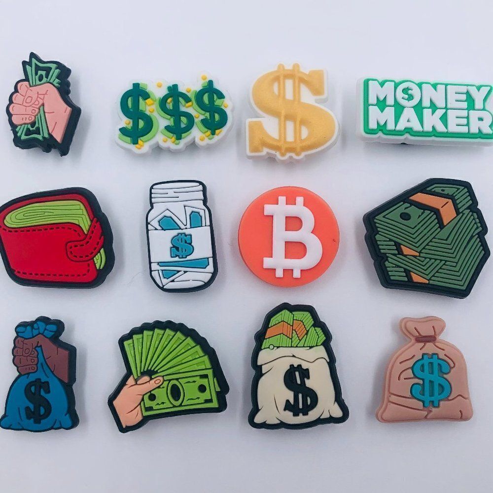 12pc Money Shoe Charms - Cash Dollars Croc Accessories